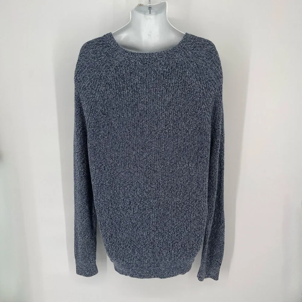 J. Crew Men's Long Sleeve Heavyweight Knit Sweater Cotton Sz XXL Marled Blue